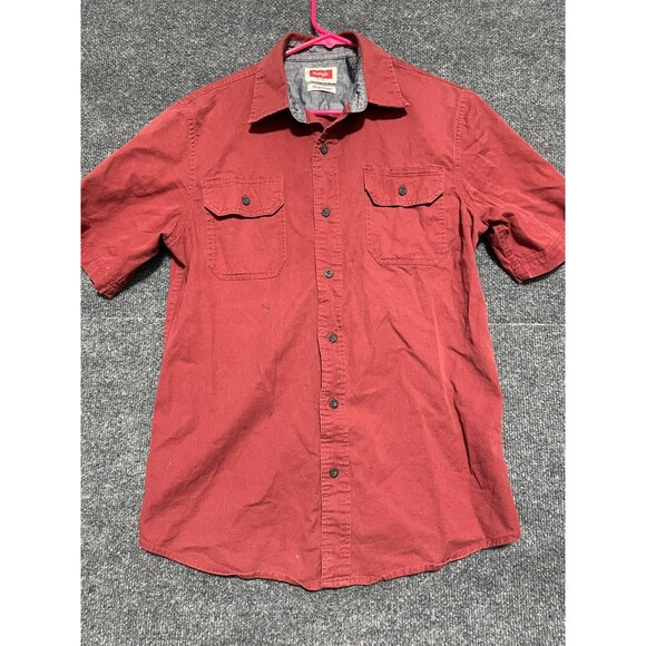 Wrangler Mens Red Button Down Short Sleeve Flex For Comfort Cotton Shirt Size S - Picture 1 of 9